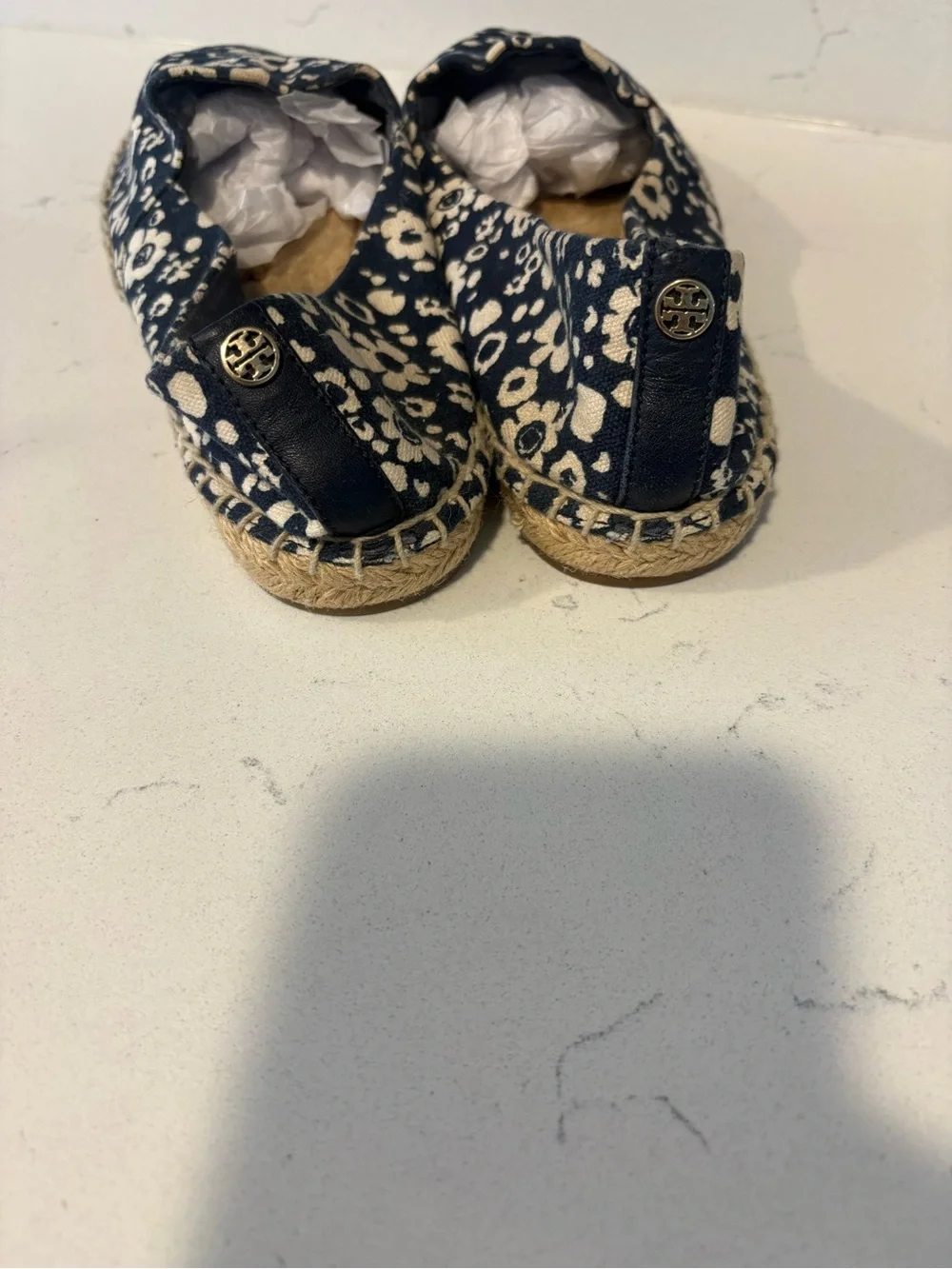 Tory Burch Navy Floral Espadrille Slip-Ons